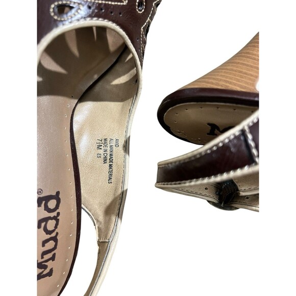 Mudd Slingback Peep Toe Heels 7.5M Brown Cutout Retro Stacked Heel Office Siren - Picture 13 of 16
